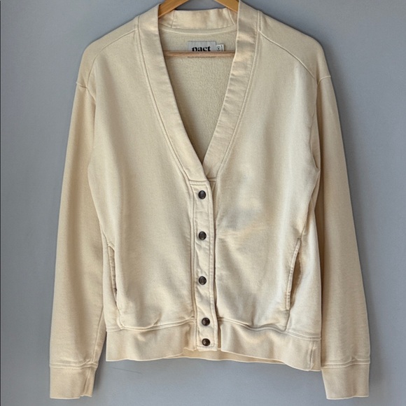 Pact Cream Organic Cotton Knit Cardigan Sweatshirt Sweater - Picture 2 of 7